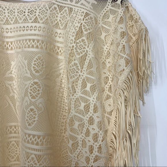 Self Esteem Y2K Crocheted Lace Boho Overlay Blouse With Fringe Warm Ivory Cream - Picture 6 of 15